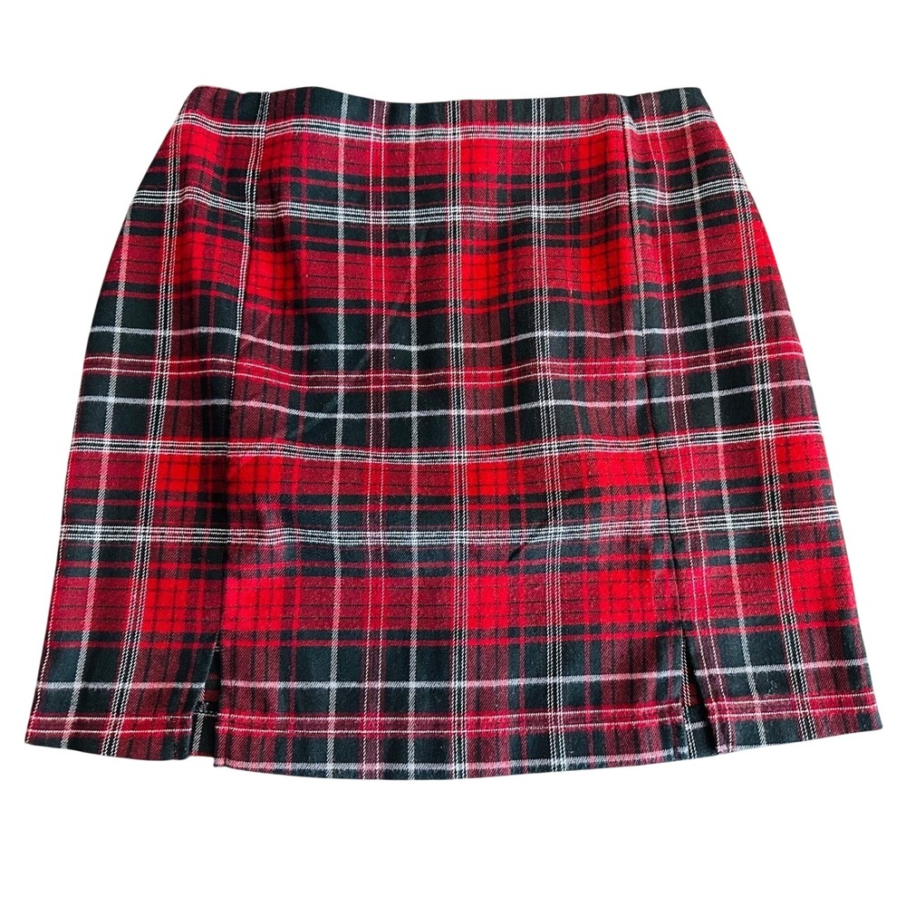 LOVE ON A HANGER Skirt Mini Red & Black Plaid Flannel Size 5 Vintage Y2K Slits